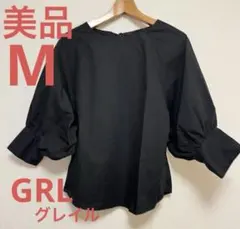 【美品】2回着用 GRL バックリボン パフスリーブブラウス M 黒