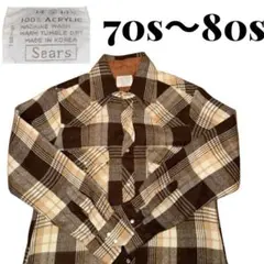 【70s-80s】Sears ウエスタン ネルシャツ 好配色ブラウン 皿ボタンのサムネイル