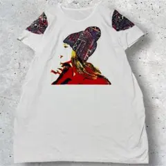 ビッグTシャツ 半袖 L相当 個性的 プリント 異素材 切替ゆったりレディース