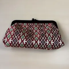 がま口クラッチバッグ 赤と緑のデザイン