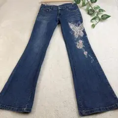 Y2K フェアリー グランジ 蝶刺繍 フレアデニム ブーツカット 平成ギャル S
