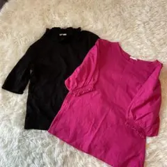 GU フリル襟パフスリーブ半袖Tシャツ2点セット Sサイズ