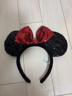 ミニー耳カチューシャ 黒と赤のスパンコール