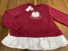 anyFAM150新品 赤 ケーキ刺繍 フリル付きトレーナー　150