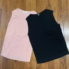 美品‼️UNIQLO ノースリーブニット　黒　サーモンピンクM 2枚セット