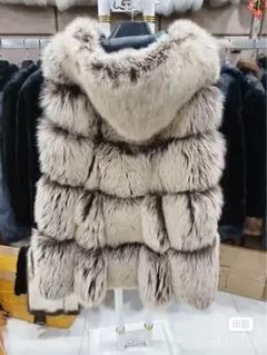 フォックスファーベスト　リアルファーフード付きハーフベスト　2Lサイズ　新品