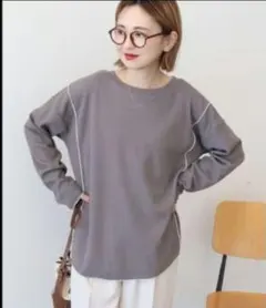 アメリカンホリック　 ワッフル配色メロープルオーバー　チャコールグレー