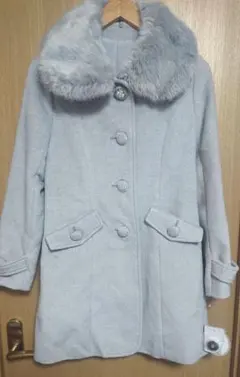 未使用タグ付き レディース ファーティペット付きロングコート M グレー