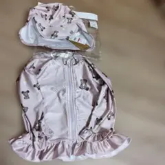クマ柄ピンクラッシュガード帽子セット