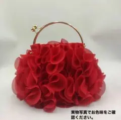 ハンドバッグ ショルダーバッグ パーティーバッグ がま口 花柄 パーティー　赤