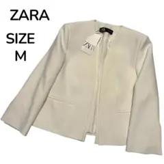 【未使用品】ZARA ザラ レディース ノーカラー ジャケット ホワイト 白 M