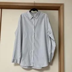 GU オーバーサイズシャツ　ストライプ　XL グレー×ホワイト