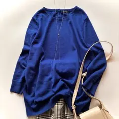 23区 キレイ色 ハイゲージ クルーネック ニット ブルー 大きいサイズ 44