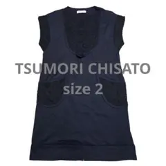 【TSUMORI CHISATO】刺繍 半袖 ワンピース ネイビー 2のサムネイル