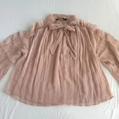 ZARA レディース ブラウス ピンク フリル付きリボンタイ Sサイズ 美品
