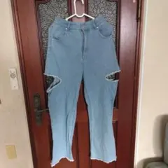 ライトブルーデニムパンツ Mサイズ ダメージジーンズ