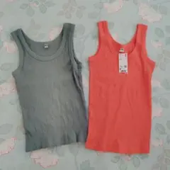 【美品&未使用】UNIQLOリブタンクトップ廃番色53GREEN22ORANGE