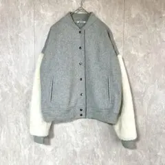 【ニコアンド】異素材ドッキングブルゾン グレー ホワイト M ウール混 ボア