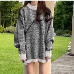 GRL　ヘリンボーン柄ニットチュニック