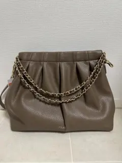 ブラウンレザー フリルデザイン ハンドバッグ