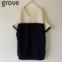 grove ドルマンニット　半袖　バイカラー　透け感　薄手　ゆったり　ワールドのサムネイル