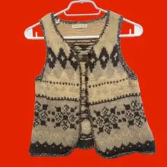 スタジオクリップ　毛100% 総柄ベスト　ノースリーブニット　ベージュ　F