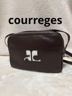 クレージュ カメラバッグ ショルダーバッグ デカロゴ レザー ネイビー