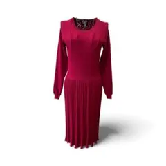 SONIA RYKIELレッド長袖ニットプリーツワンピース Aライン