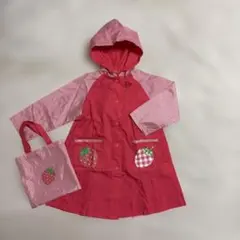 キッズ レインコート 100cm いちごモチーフ トートバッグ付き