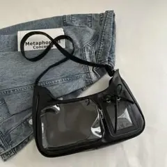 痛バッグ　ショルダーバッグ レザー トレカ収納　ぬいぐるみ収納　ブラック　黒