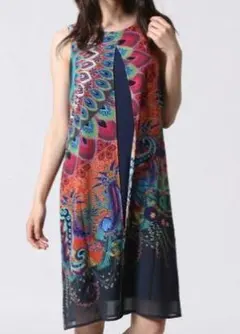 【Desigual】デシグアル ノースリーブ シアー ワンピース Sのサムネイル