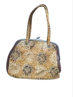 ヴィンテージ　がま口　ハンドバッグ　和装　和風　エスニック 型押し