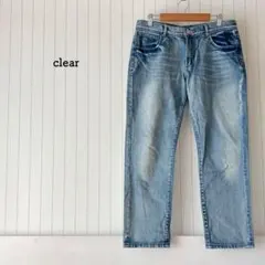 ストレートジーンズ デニム ウォッシュ加工 L 人気 定番 美脚 クリア 美品