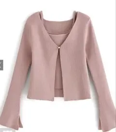 GRL キャミ付きフレアスリーブリブニットカーディガン