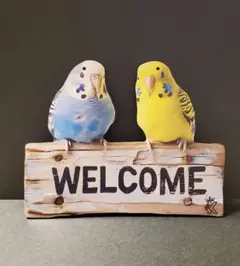木製プレート　セキセイインコ J　WELCOME　鳥の雑貨　HANAKO