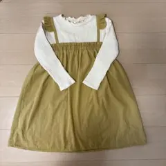 オリーブグリーン フリル付き長袖ワンピースのサムネイル
