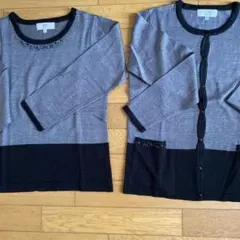 【新品】グレーと黒のビジューつき　七分袖セーターと長袖カーディガンのアンサンブル