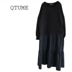 クチューム 裏起毛 異素材ドッキングロングワンピース オーバーサイズ 黒 日本製