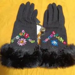 Think Bee! 刺繍手袋 ブラック 21cm-22cm