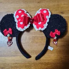 ディズニー　ミニーマウス　イヤリング　カチューシャ　赤　リボン　ドット