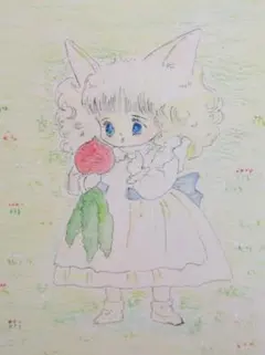 手描きイラスト オリジナル アナログ 直筆 　チビ猫ちゃん