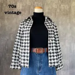 【一点物】70s レトロ ヴィンテージ 千鳥格子 シャツジャケット ハンドメイド