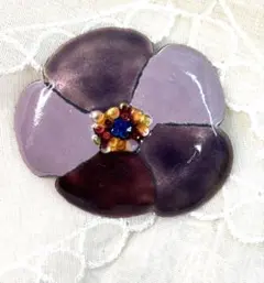 七宝焼 花モチーフ ブローチ パープル系