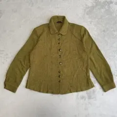ウール混 ツイード調 ジャケット シャツジャケット オリーブ 肩パッド L相当