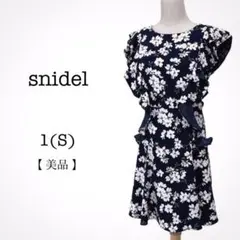 美品☆スナイデル ノースリーブワンピース ひざ丈 花柄 フリル 1S ネイビー