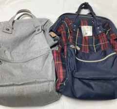 【訳アリ・まとめ売り】anello リュック チェック柄　無地　2点セット