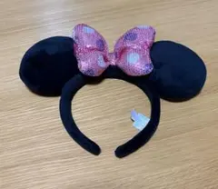 ディズニー　ミニーちゃんカチューシャ　水玉スパンコールピンク