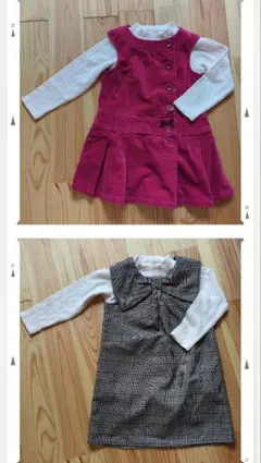 【値下げ】プティマイン　ワンピース２枚、トップス１枚　１１０センチ