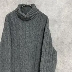 ランズエンド　ケーブルニット　タートルネック　グレー　レディースM