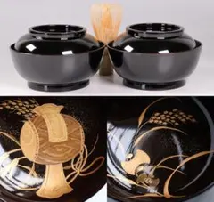 【MB281】加賀蒔絵 天然木漆塗 打出の小槌稲穂金蒔絵 黒塗椀 二客 大正昭和 2026年最新】#z10p1303m2w303の人気アイテム - メルカリ